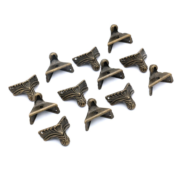 Anmeilexst 12 Pcs Vintage Bronze Foot Wooden Box, Gift Box, Jewelry Box Leg Foot Corner Protector (Contains Bronze Screws) - Image 2